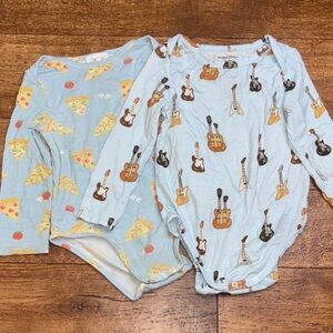Baby Toddler Boys 12-18mo Blue Guitar & Pizza Print One Pieces Bamboo Bubble